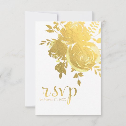 Roses d'or Faux Foil Elégant Mariage moderne RSVP (Dos)