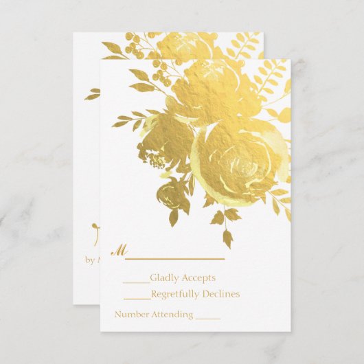 Roses d'or Faux Foil Elégant Mariage moderne RSVP (Devant / Derrière)
