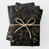 roses d'or sur papier noir Feuille plate de 3 (En situation)