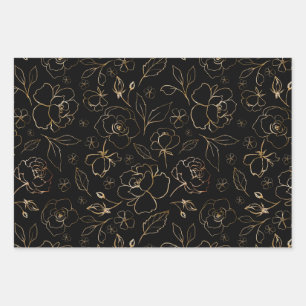 roses d'or sur papier noir Feuille plate de 3