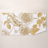 Roses dorés, fleurs, feuilles et baies de chien (Serviette de bain)