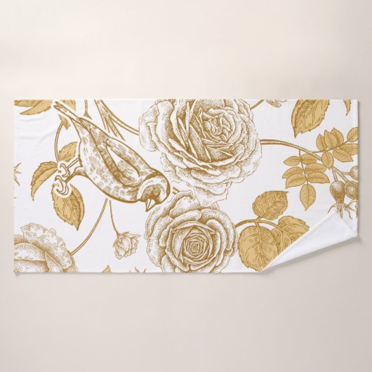 Roses dorés, fleurs, feuilles et baies de chien (Serviette de bain)