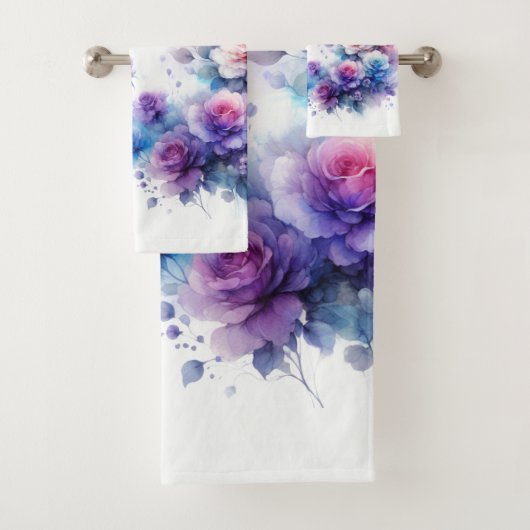 Roses Dreamy Purple, Blue et Pink Watercolor (En situation)