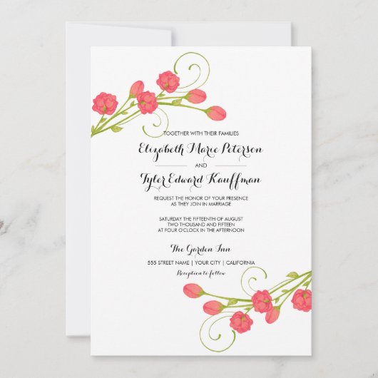 Roses du jardin Fuchsia - faire-part de mariage (Devant)