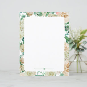 Roses écritures florales papier crème aquarelle
