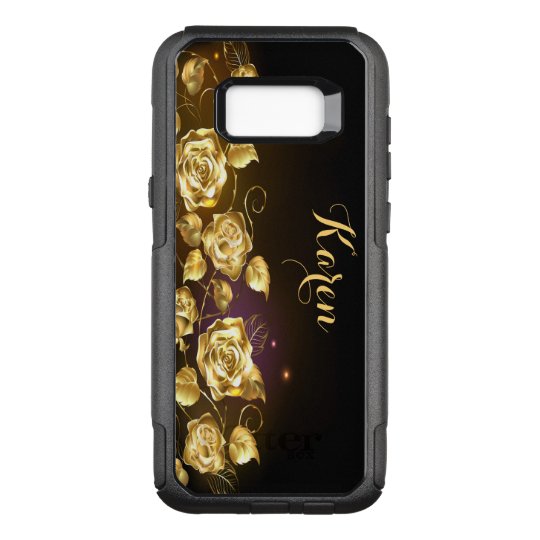Roses élégants d'or sur noir et le pourpre coque samsung galaxy s8+ par OtterBox commuter