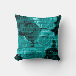 Roses en briques 03-Turquoise-Carré Lisse oreiller