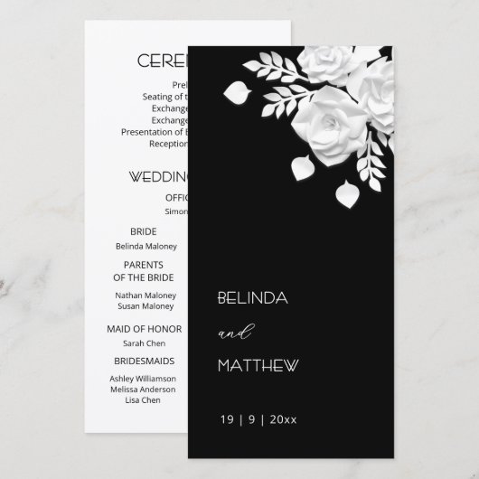 Roses en papier découpé noir et blanc | Programme  (Devant / Derrière)