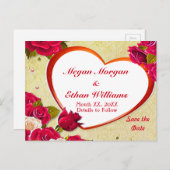 Roses et cadre cardiaque Enregistrer la date Carte (Devant / Derrière)