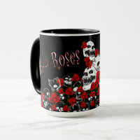 Roses et crânes noirs et tasse rouge, féminine