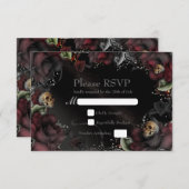 Roses et crânes noirs Mariage gothique Carte RSVP (Devant / Derrière)