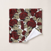 Roses et crânes rouges Noir Floral Blanc gothique (Gant de toilette)