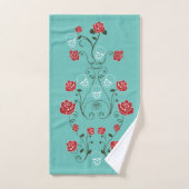 Roses et crânes rouges turquoises (Serviette à main)
