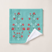 Roses et crânes rouges turquoises (Gant de toilette)