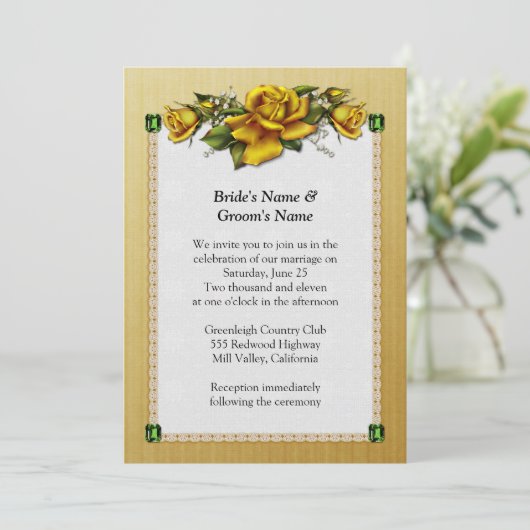 Roses et émeraudes jaunes Faire-part de mariage (Debout devant)
