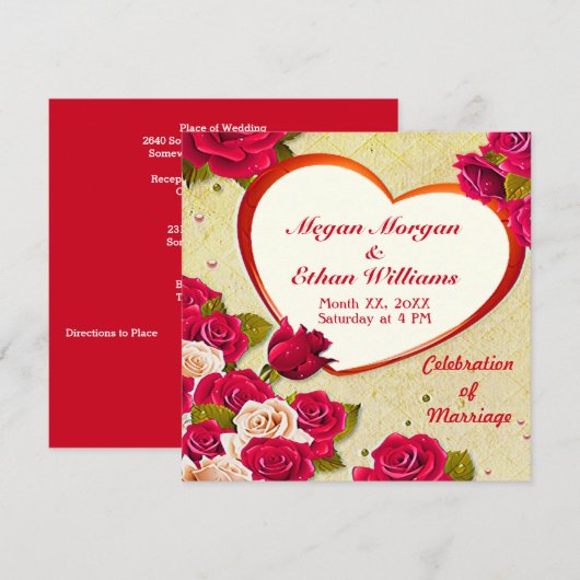Roses et Faire-part de mariage de cadre cardiaque (Devant / Derrière)