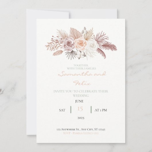 Roses et Faire-part de mariage Feuille séchés (Devant)