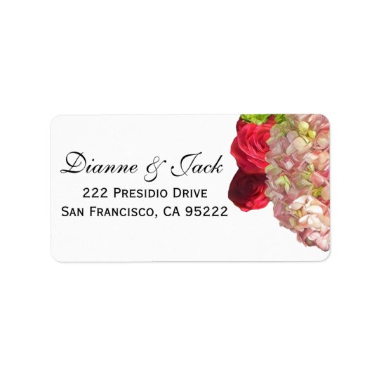 Roses et mariage floral de jardin d'hortensia étiquettes d’adresse