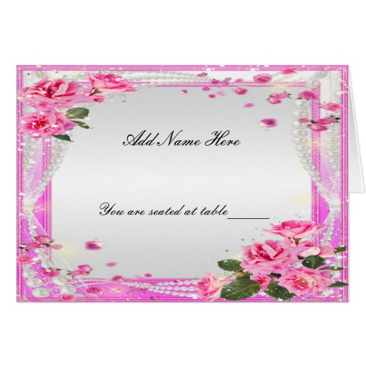 Roses Et Perles Roses Roses Pliées Carte Place (Devant Horizontal)