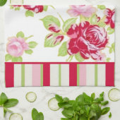 Roses et rayures Serviette de cuisine (Plié)