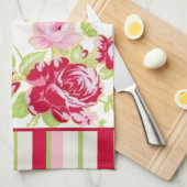 Roses et rayures Serviette de cuisine (Quart Plié)