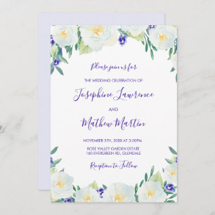 Roses et Violets blancs Invitations de mariage flo