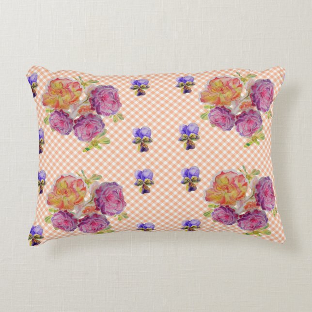 Roses et Violets roses Coussin à décor fleuri Shab (Devant)