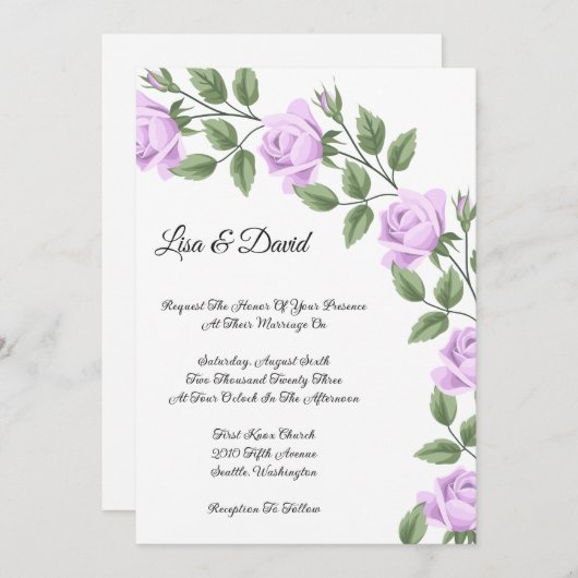 Roses faire-part de mariage (Devant / Derrière)