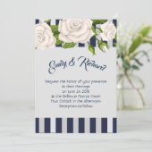 Roses faire-part de mariage blanches sur bandes bl (Debout devant)