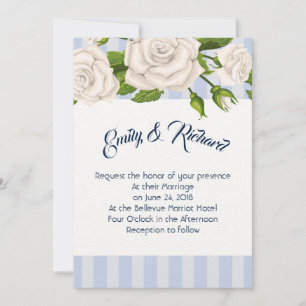 Roses faire-part de mariage-blanches sur Bleu Stri
