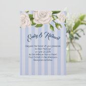 Roses faire-part de mariage-blanches sur Bleu Stri (Debout devant)