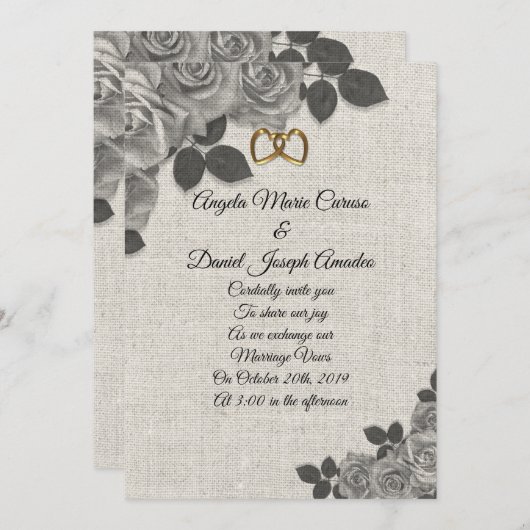 Roses faire-part de mariage en noir et blanc sur l (Devant / Derrière)