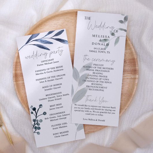 Roses Fleurs Bleu Poussiéreux Programme de Mariage