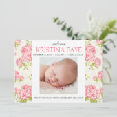Roses Floral Foto geboorteaankondiging Aankondiging (Staand voorkant)