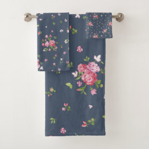  Roses Floral Pattern Blue  Bad Handdoek