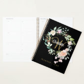 Roses Floral Script Monogramme Noir Or 2023 (Devant avec enveloppe)
