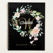 Roses Floral Script Monogramme Noir Or 2023 (Devant)