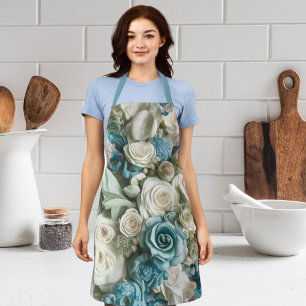Roses floral turquoise élégant tablier