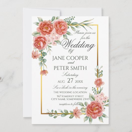 Roses floral Wedding Invitation (Devant)