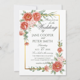 Roses floral Wedding Invitation Kaart