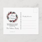 Roses Floral Wreath Moving Rustic Kerstroodrozen Aankondigingskaart (Achterkant)