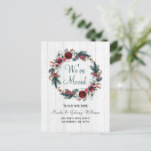 Roses Floral Wreath Moving Rustic Kerstroodrozen Aankondigingskaart (Staand voorkant)
