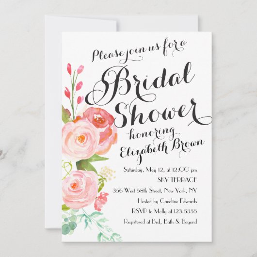 Roses floraux chic | Invitation de douche nuptiale (Devant)