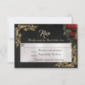 Roses & Gold Leaves - Black RSVP (Devant)