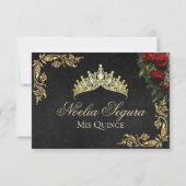 Roses & Gold Leaves - Black RSVP (Dos)