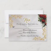 Roses & Gold Leaves - Pearl White RSVP (Devant)