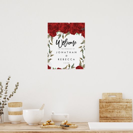 roses greenery bruiloft welkom poster (Keuken)