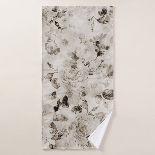 Roses gris blancs élégants minables vintages (Serviette de bain)