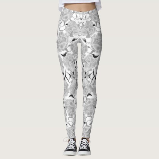 Roses grises sur leggings blancs (Devant)