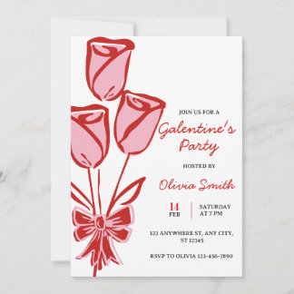 Roses hand drawn galentines girls night party kaart